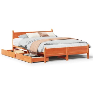 vidaXL, vidaXL Massivholzbett ohne Matratze Wachsbraun 160x200 Kiefernholz, vidaXL Massivholzbett ohne Matratze Wachsbraun 160x200 Kiefernholz