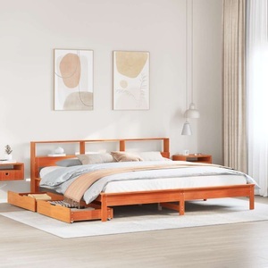 vidaXL, vidaXL Massivholzbett mit Regal ohne Matratze Wachsbraun 200x200 cm, vidaXL Massivholzbett mit Regal ohne Matratze Wachsbraun 200x200 cm