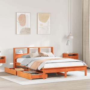 vidaXL, vidaXL Massivholzbett mit Regal ohne Matratze Wachsbraun 120x200 cm