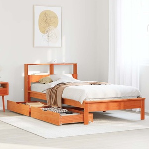 vidaXL, vidaXL Massivholzbett mit Regal ohne Matratze Wachsbraun 90x200 cm