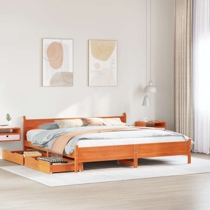 vidaXL, vidaXL Massivholzbett ohne Matratze Wachsbraun 200x200 Kiefernholz, vidaXL Massivholzbett ohne Matratze Wachsbraun 200x200 Kiefernholz