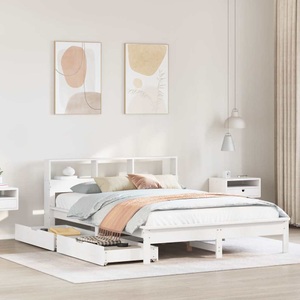 vidaXL, vidaXL Massivholzbett mit Regal ohne Matratze Weiß 135x190 cm Kiefer