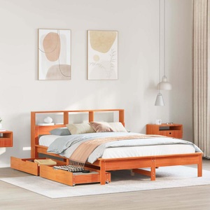 vidaXL, vidaXL Massivholzbett mit Regal ohne Matratze Wachsbraun 120x190 cm