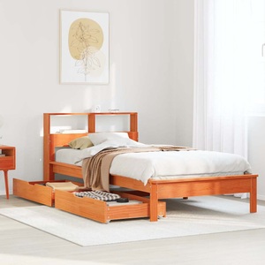 vidaXL, vidaXL Massivholzbett mit Regal ohne Matratze Wachsbraun 75x190 cm