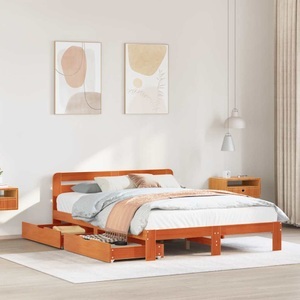 vidaXL, vidaXL Massivholzbett ohne Matratze Wachsbraun 160x200 Kiefernholz, vidaXL Massivholzbett ohne Matratze Wachsbraun 160x200 Kiefernholz