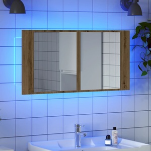 vidaXL, vidaXL LED-Spiegelschrank Artisan-Eiche 90x12x45 cm Holzwerkstoff