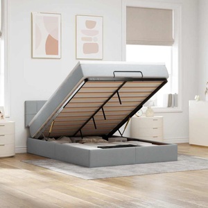 vidaXL, vidaXL Ottoman-Bett mit Matratze & LEDs Hellgrau 140x200 cm Stoff