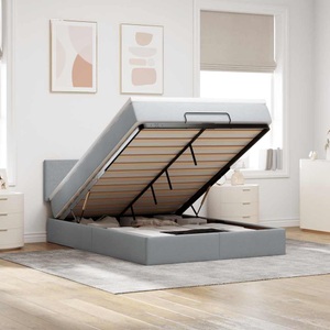 vidaXL, vidaXL Ottoman-Bett mit Matratze & LEDs Hellgrau 140x200 cm Stoff