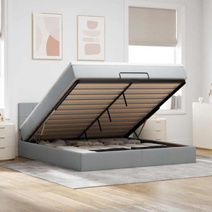 vidaXL, vidaXL Ottoman-Bett mit Matratze & LEDs Hellgrau 160x200 cm Stoff