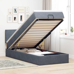 vidaXL, vidaXL Ottoman-Bett mit Matratze & LEDs Dunkelgrau 80x200 cm Samt