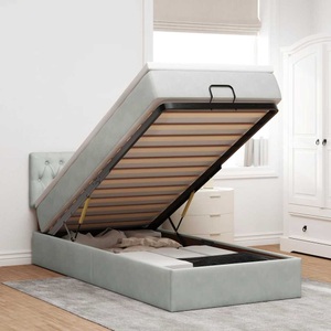 vidaXL, vidaXL Ottoman-Bett mit Matratze & LEDs Hellgrau 90x190 cm Samt