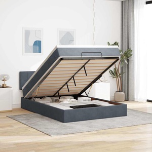 vidaXL, vidaXL Ottoman-Bett mit Matratze & LEDs Dunkelgrau 140x200 cm Samt