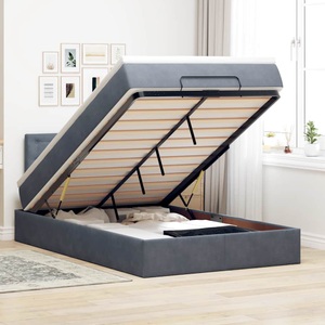 vidaXL, vidaXL Ottoman-Bett mit Matratze & LEDs Dunkelgrau 120x200 cm Samt