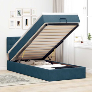 vidaXL, vidaXL Ottoman-Bett mit Matratze & LEDs Dunkelblau 90x190 cm Samt