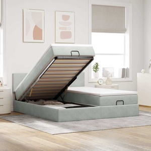 vidaXL, vidaXL Ottoman-Bett mit Matratzen & LEDs Hellgrau 180x200 cm Samt