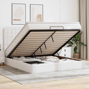 vidaXL, vidaXL Ottoman-Bett mit Matratzen & LEDs Weiß 200x200 cm Kunstleder