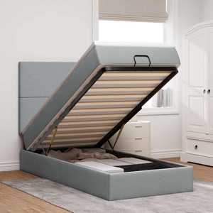 vidaXL, vidaXL Ottoman-Bett mit Matratze & LEDs Hellgrau 100x200 cm Stoff