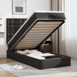 vidaXL, vidaXL Ottoman-Bett mit Matratze & LEDs Schwarz 90x190 cm Kunstleder