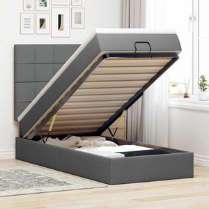 vidaXL, vidaXL Ottomane Bett mit Matratze & LEDs Dunkelgrau 90x200 cm Stoff