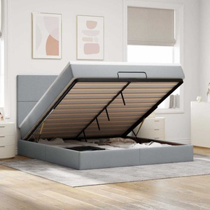 vidaXL, vidaXL Ottoman-Bett mit Matratze & LEDs Hellgrau 160x200 cm Stoff