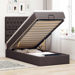 vidaXL, vidaXL Ottoman-Bett mit Matratze & LEDs Dunkelbraun 90x190 cm Stoff