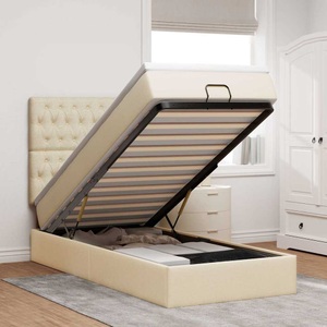 vidaXL, vidaXL Ottoman-Bett mit Matratze & LEDs Creme 90x190 cm Stoff