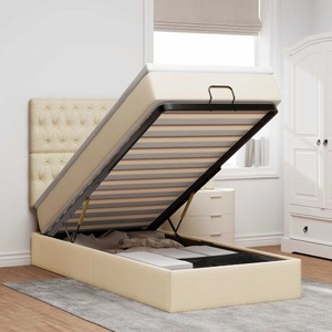 vidaXL, vidaXL Ottomane Bett mit Matratze & LEDs Creme 90x200 cm Stoff