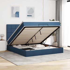 vidaXL, vidaXL Ottoman-Bett mit Matratzen & LEDs Blau 200x200 cm Stoff