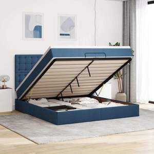 vidaXL, vidaXL Ottoman-Bett mit Matratzen & LEDs Blau 200x200 cm Stoff