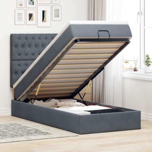 vidaXL, vidaXL Ottoman-Bett mit Matratzen & LEDs Dunkelgrau 90x200 cm Samt