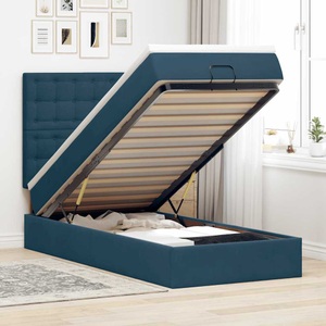 vidaXL, vidaXL Ottoman-Bett mit Matratzen & LEDs Dunkelblau 90x200 cm Samt