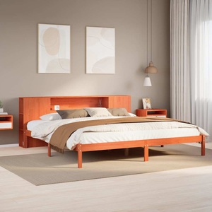 vidaXL, vidaXL Massivholzbett mit Regal ohne Matratze Wachsbraun 180x200 cm
