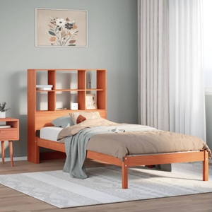 vidaXL, vidaXL Massivholzbett mit Regal ohne Matratze Wachsbraun 90x200 cm