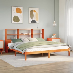 vidaXL, vidaXL Massivholzbett mit Regal ohne Matratze Wachsbraun 180x200 cm