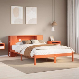 vidaXL, vidaXL Massivholzbett mit Regal ohne Matratze Wachsbraun 120x190 cm