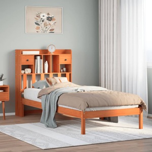 vidaXL, vidaXL Massivholzbett mit Regal ohne Matratze Wachsbraun 90x200 cm