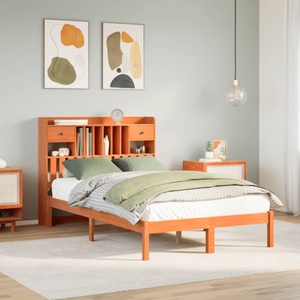 vidaXL, vidaXL Massivholzbett mit Regal ohne Matratze Wachsbraun 120x200 cm