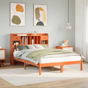 vidaXL, vidaXL Massivholzbett mit Regal ohne Matratze Wachsbraun 140x200 cm