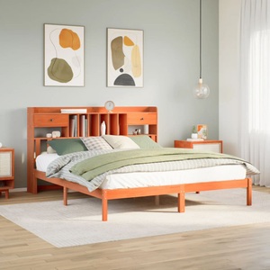 vidaXL, vidaXL Massivholzbett mit Regal ohne Matratze Wachsbraun 180x200 cm