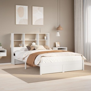vidaXL, vidaXL Massivholzbett mit Regal ohne Matratze Weiß 135x190 cm Kiefer