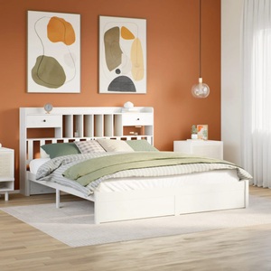 vidaXL, vidaXL Massivholzbett mit Regal ohne Matratze Weiß 200x200 cm Kiefer