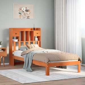 vidaXL, vidaXL Massivholzbett mit Regal ohne Matratze Wachsbraun 90x190 cm