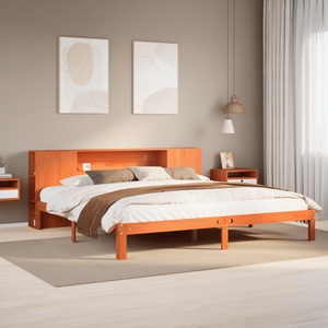 vidaXL, vidaXL Massivholzbett mit Regal ohne Matratze Wachsbraun 180x200 cm