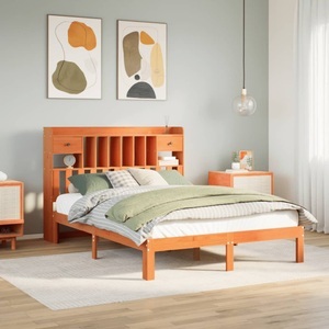 vidaXL, vidaXL Massivholzbett mit Regal ohne Matratze Wachsbraun 120x190 cm