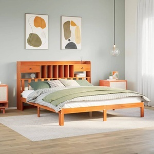 vidaXL, vidaXL Massivholzbett mit Regal ohne Matratze Wachsbraun 180x200 cm
