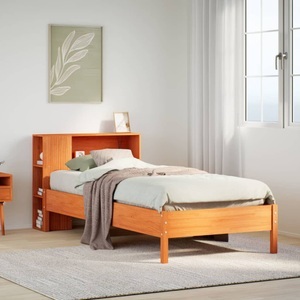 vidaXL, vidaXL Massivholzbett mit Regal ohne Matratze Wachsbraun 75x190 cm