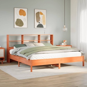 vidaXL, vidaXL Massivholzbett mit Regal ohne Matratze Wachsbraun 180x200 cm