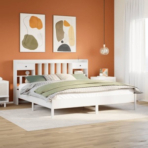 vidaXL, vidaXL Massivholzbett mit Regal ohne Matratze Weiß 200x200 cm Kiefer