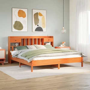 vidaXL, vidaXL Massivholzbett mit Regal ohne Matratze Wachsbraun 180x200 cm
