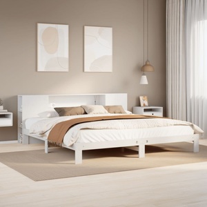 vidaXL, vidaXL Massivholzbett mit Regal ohne Matratze Weiß 180x200 cm Kiefer